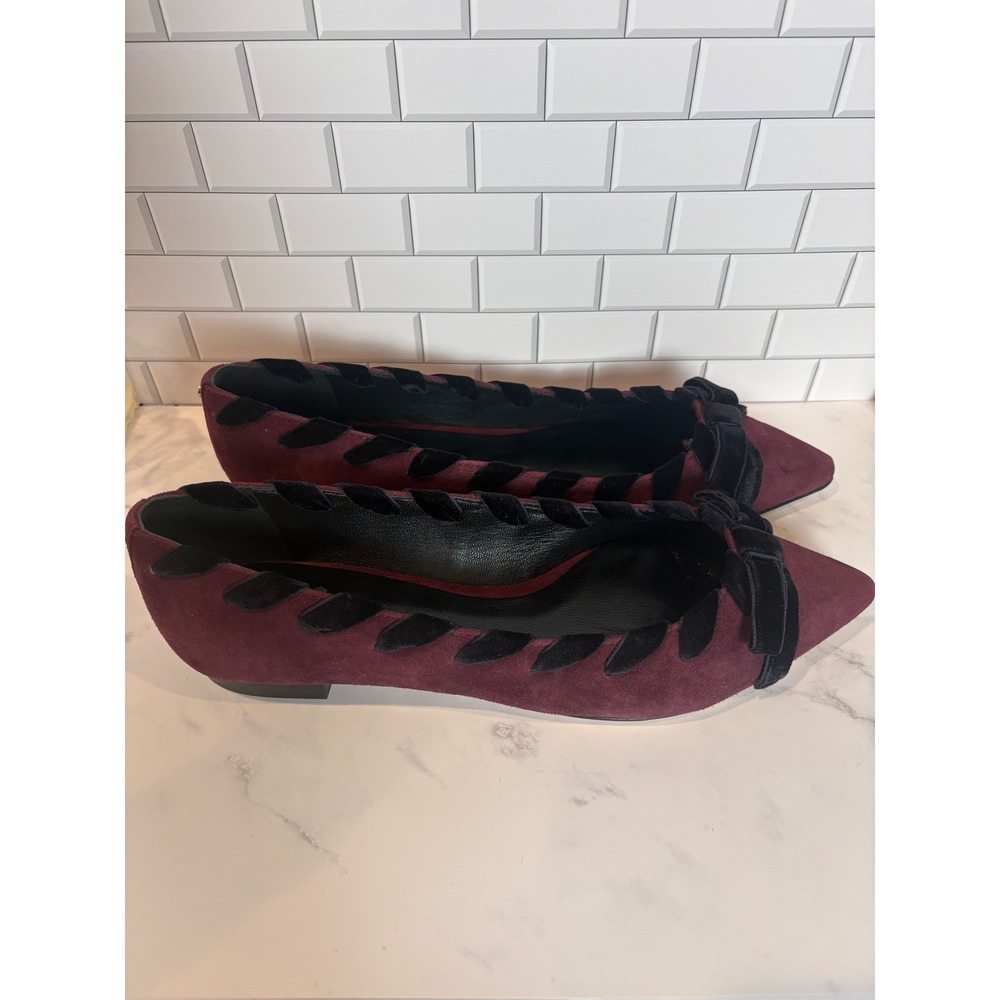 Kate Spade Burgundy Suede Velvet Whipstitch Bow Pointed Toe Flats Shoes 8.5M NIB - Picture 3 of 9
